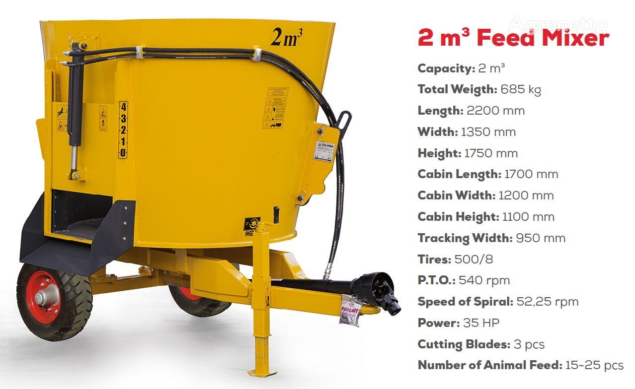 mélangeuse Çelmak 2 m³ FEED MIXER WITH VERTICAL HELICAL ; FEED PREPERATION &SPREAD neuve